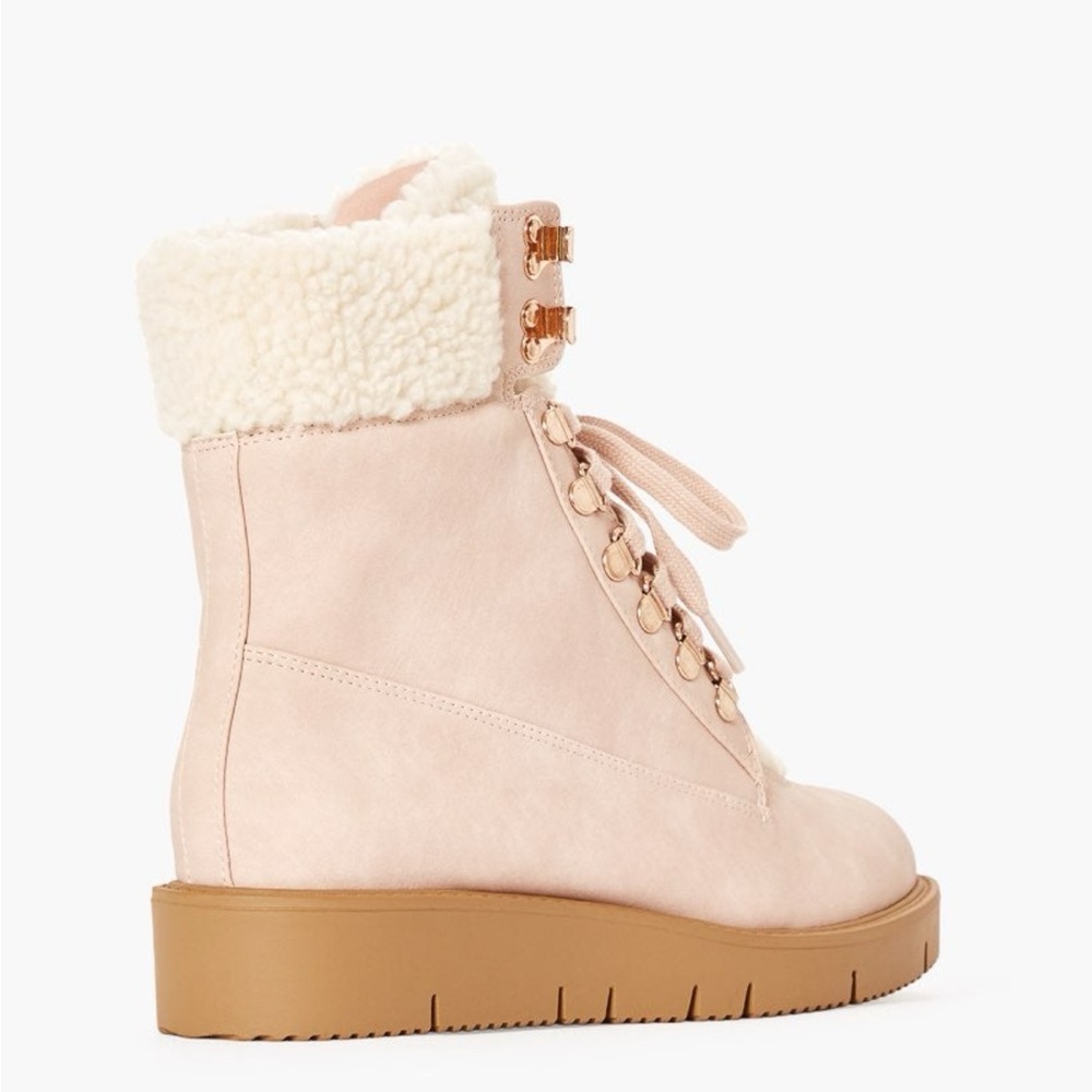 Women's Cerelia Lace Up Flat Boot Pink Shearling Lace-Up Boots - Picture 3 of 8